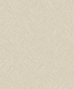 Chesapeake Hollis Textured Diamond Wallpaper by York Wallcoverings features a beige textured surface with a repeating diamond pattern created by diagonal lines, evoking a subtle herringbone or woven effect. Its soft, neutral design is ideal for modern or minimalist interiors.