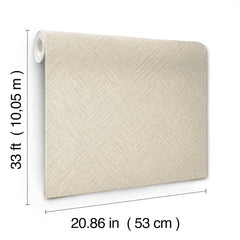 The York Wallcoverings Chesapeake Hollis Textured Diamond Wallpaper features a subtle geometric pattern in beige and comes in a roll measuring 33 ft (10.05 m) long and 20.86 in (53 cm) wide.