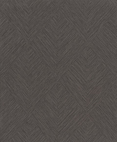 Chesapeake Hollis Textured Diamond Wallpaper by York Wallcoverings features a dark brown surface with a repeating geometric diamond pattern, where each diamond is filled with closely spaced diagonal lines for a woven, herringbone-like effect. The overall look is uniform and modern.