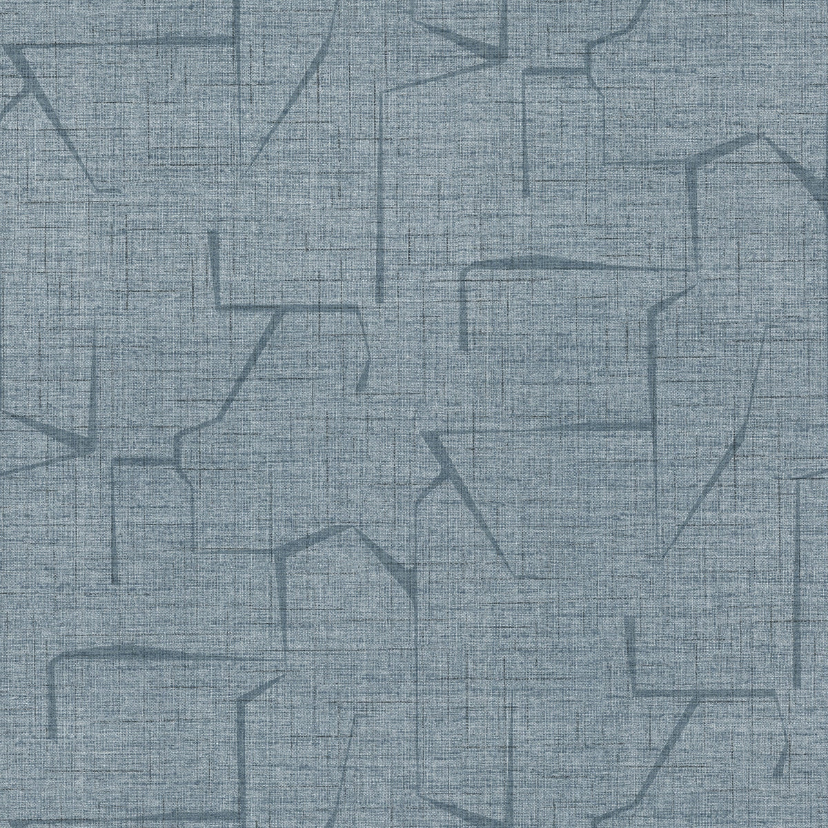 The Lyle Abstract Geometric Wallpaper by York Wallcoverings features a light blue fabric-like texture with irregular, intersecting darker blue lines that create an abstract geometric pattern across the surface, offering a subtle, modern, and textured appearance.