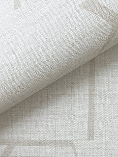 A close-up of the Lyle Abstract Geometric Wallpaper by York Wallcoverings, featuring its textured, light-colored surface with a subtle geometric pattern and soft beige lines, slightly rolled at the top to reveal detailed design elements.