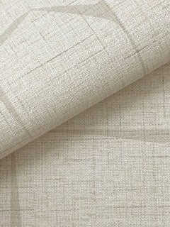A close-up view of the Lyle Abstract Geometric Wallpaper by York Wallcoverings reveals its textured, beige surface with a subtle grid pattern and slight folds at the top, showcasing the intricate weave and neutral color.