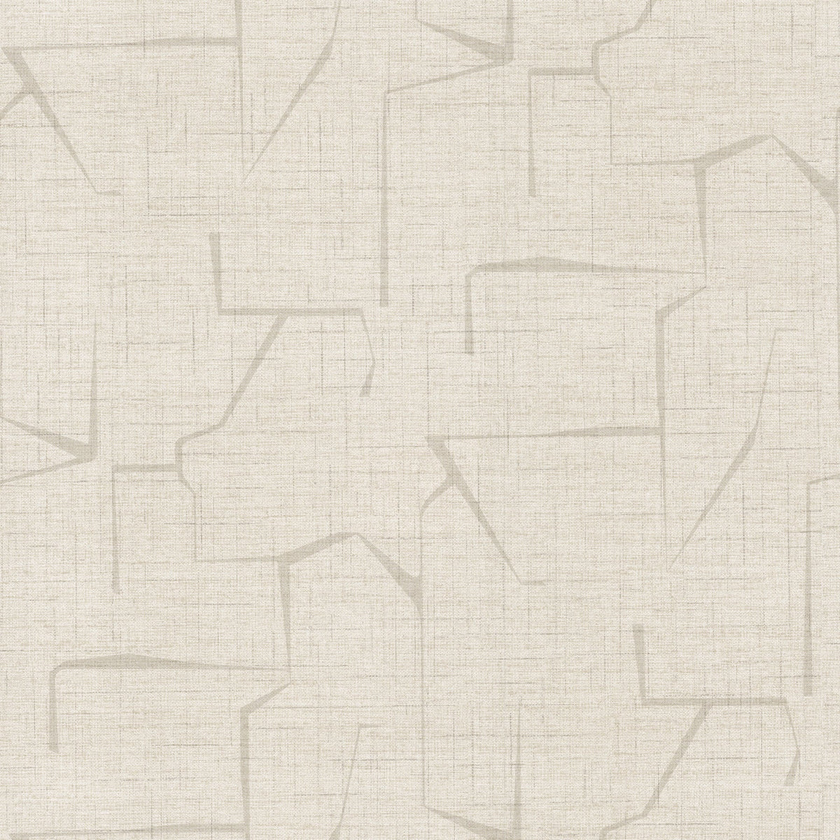 Lyle Abstract Geometric Wallpaper by York Wallcoverings features a beige, fabric-like background adorned with a subtle abstract linear pattern of thin, uneven gray lines forming geometric shapes.