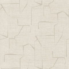 Lyle Abstract Geometric Wallpaper by York Wallcoverings features a beige, fabric-like background adorned with a subtle abstract linear pattern of thin, uneven gray lines forming geometric shapes.