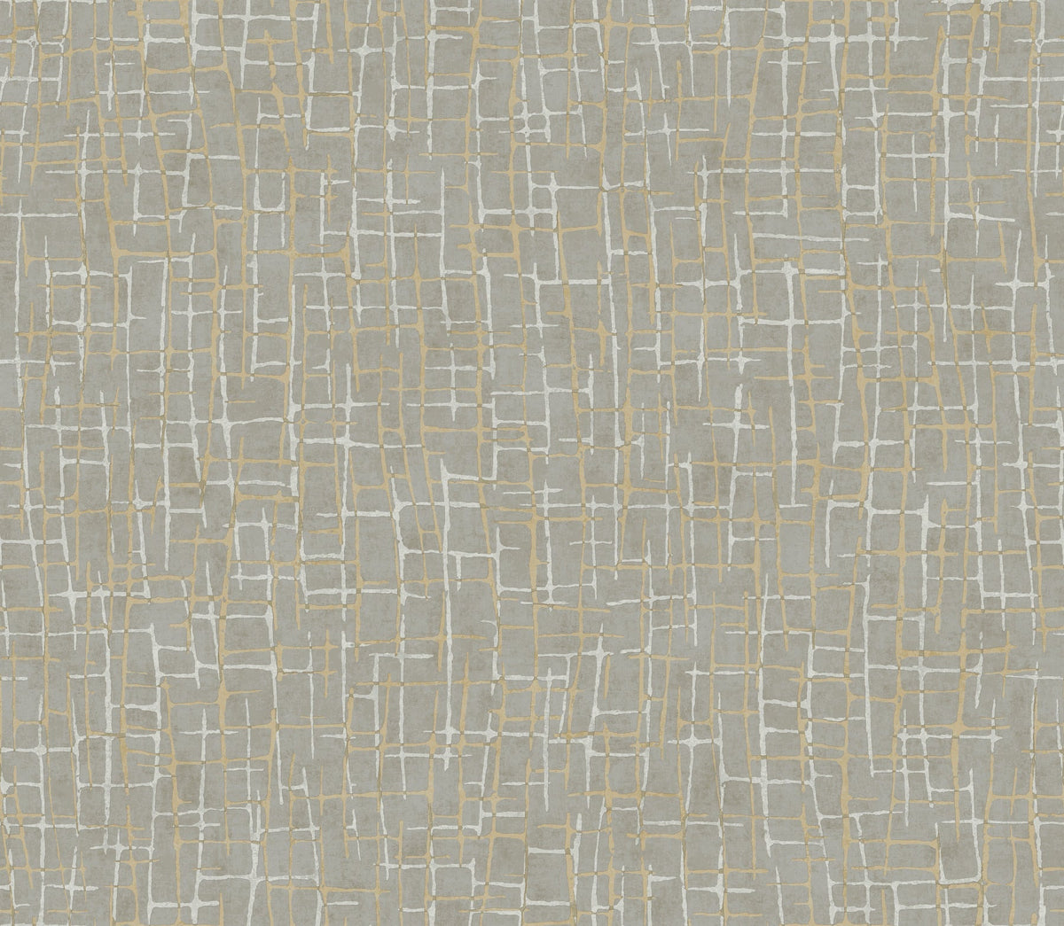 Rian Linear Abstract Wallpaper by York Wallcoverings features an abstract pattern of intersecting beige and white lines forming an irregular grid on a gray background, reminiscent of a woven or lattice texture.