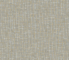 Rian Linear Abstract Wallpaper by York Wallcoverings features an abstract pattern of intersecting beige and white lines forming an irregular grid on a gray background, reminiscent of a woven or lattice texture.