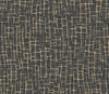 Rian Linear Abstract Wallpaper by York Wallcoverings features an abstract pattern of intersecting gold lines forming uneven rectangles and squares on a dark background, creating a grid-like, textured appearance.