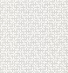 Featuring a light gray geometric maze pattern of interlocking squares and curved lines on a white background, York Wallcoverings’ Ronald Redding Dynastic Lattice Wallpaper offers a symmetrical, modern design.