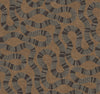Ophidia Wallpaper by York Wallcoverings features an abstract pattern of winding, snake-like shapes in black and white dots and stripes set against a textured brown background. The repetitive design creates a dynamic sense of movement and flow.