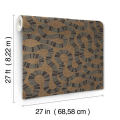 Introducing the Ophidia Wallpaper by York Wallcoverings, featuring a brown and black abstract dotted pattern. Each roll measures 27 feet (8.22 m) in height and 27 inches (68.58 cm) in width.