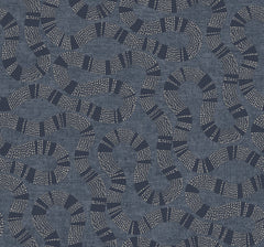 Ophidia Wallpaper by York Wallcoverings features a seamless pattern of winding, snake-like shapes in dark blue, filled with alternating dotted and solid segments on a textured blue background. The design evokes a sense of movement and complexity.