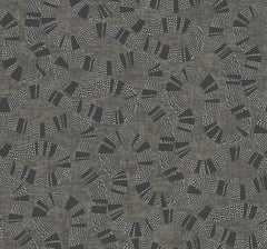 Introducing Ophidia Wallpaper by York Wallcoverings, featuring an abstract pattern of wavy, intertwined shapes reminiscent of snakes with white dotted and striped segments set against a textured gray background.