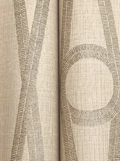 Henlein Wallpaper by York Wallcoverings features a beige, lightly textured background adorned with raised, abstract patterns—intersecting X shapes and a large open circle—creating an elegant, modern look.