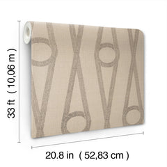 The Henlein Wallpaper by York Wallcoverings is a beige roll featuring a geometric pattern in brown tones, with dimensions of 33 ft (10.06 m) in length and 20.8 in (52.83 cm) in width.