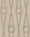 Henlein Wallpaper by York Wallcoverings features a beige background adorned with repeating vertical patterns of grey geometric shapes, resembling elongated hexagons with circles inside, creating a modern and symmetrical design.