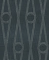 Henlein Wallpaper by York Wallcoverings features a dark blue background with a repeating vertical pattern of long, thin, interconnected diamond shapes and circles outlined in light gray. The modern geometric design adds a textured look to any space.