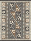 The Tapa Mural Wall Mural showcases a symmetrical design with geometric patterns in brown, black, and cream hues, featuring triangles, floral motifs, stripes, and elaborate borders.