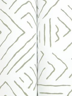 The Sirih Wallpaper by York Wallcoverings features a white surface adorned with abstract, light green zigzag and straight lines forming geometric patterns, subtly divided down the center by a gentle crease or fold.