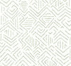 The Sirih Wallpaper by York Wallcoverings features a modern, abstract pattern of thin, hand-drawn green lines forming geometric diamond and zigzag shapes on a white background, giving the design a textured and contemporary appeal.