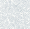 Sirih Wallpaper by York Wallcoverings features an abstract geometric pattern with hand-drawn navy blue zigzag and diamond shapes on a white background, creating a repeating textured effect.