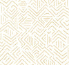Sirih Wallpaper by York Wallcoverings features an abstract geometric pattern of gold lines forming diamonds and zigzags on a white background, creating a modern, hand-drawn, and repetitive design.