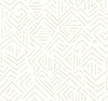 Sirih Wallpaper by York Wallcoverings features beige hand-drawn geometric lines creating abstract diamond and zigzag patterns on a white background. This repetitive, minimalist design offers a textured, organic feel.