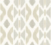 Introducing the Patan Wallpaper by York Wallcoverings—an abstract geometric design featuring vertical stripes of beige and gray shapes on a crisp white background. Reminiscent of a modern ikat or tribal textile, its repeating symmetrical motifs create a soft, textured visual effect perfect for contemporary interiors.