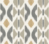 Introducing the Patan Wallpaper by York Wallcoverings—a repeating geometric pattern featuring diamond and abstract shapes in muted beige, tan, gray, and white hues that evoke the look of a traditional ikat textile design.