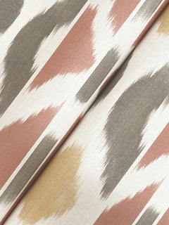 Certainly! Here’s the revised sentence using your product data: The Patan Wallpaper by York Wallcoverings features an abstract design of diagonal brushstroke patterns in earth tones—brown, beige, dark gray, and muted pink—set against a white background. The wallpaper is shown with gentle folds that create visible creases.