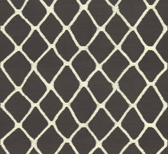 The Tonga Wallpaper by York Wallcoverings features a repeating geometric pattern of cream-colored, irregular hexagons set against a dark brown background, creating the look of a stylized mesh or net.