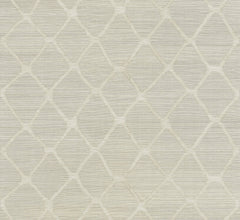 Tonga Wallpaper by York Wallcoverings features a beige background accented with a subtle, repeating geometric pattern of interconnected diamonds and hexagons, creating a delicately textured, woven look with minimalist appeal.