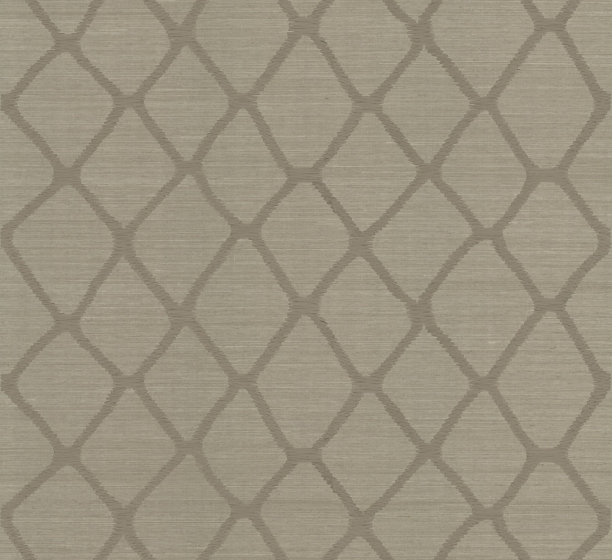 Tonga Wallpaper by York Wallcoverings features a beige textured surface with an abstract, repeating diamond lattice pattern in a slightly darker shade, creating a subtle, modern geometric design.