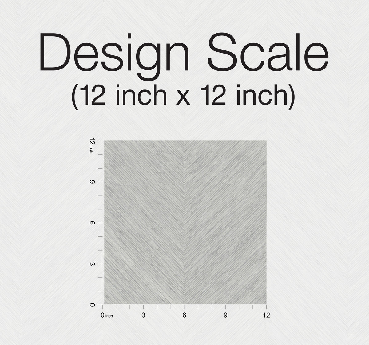 A 12 inch x 12 inch sample of York Wallcoverings’ Chevron Wallpaper, featuring a textured square design with a chevron pattern. Axes on the left and bottom indicate measurements from 0 to 12 inches.