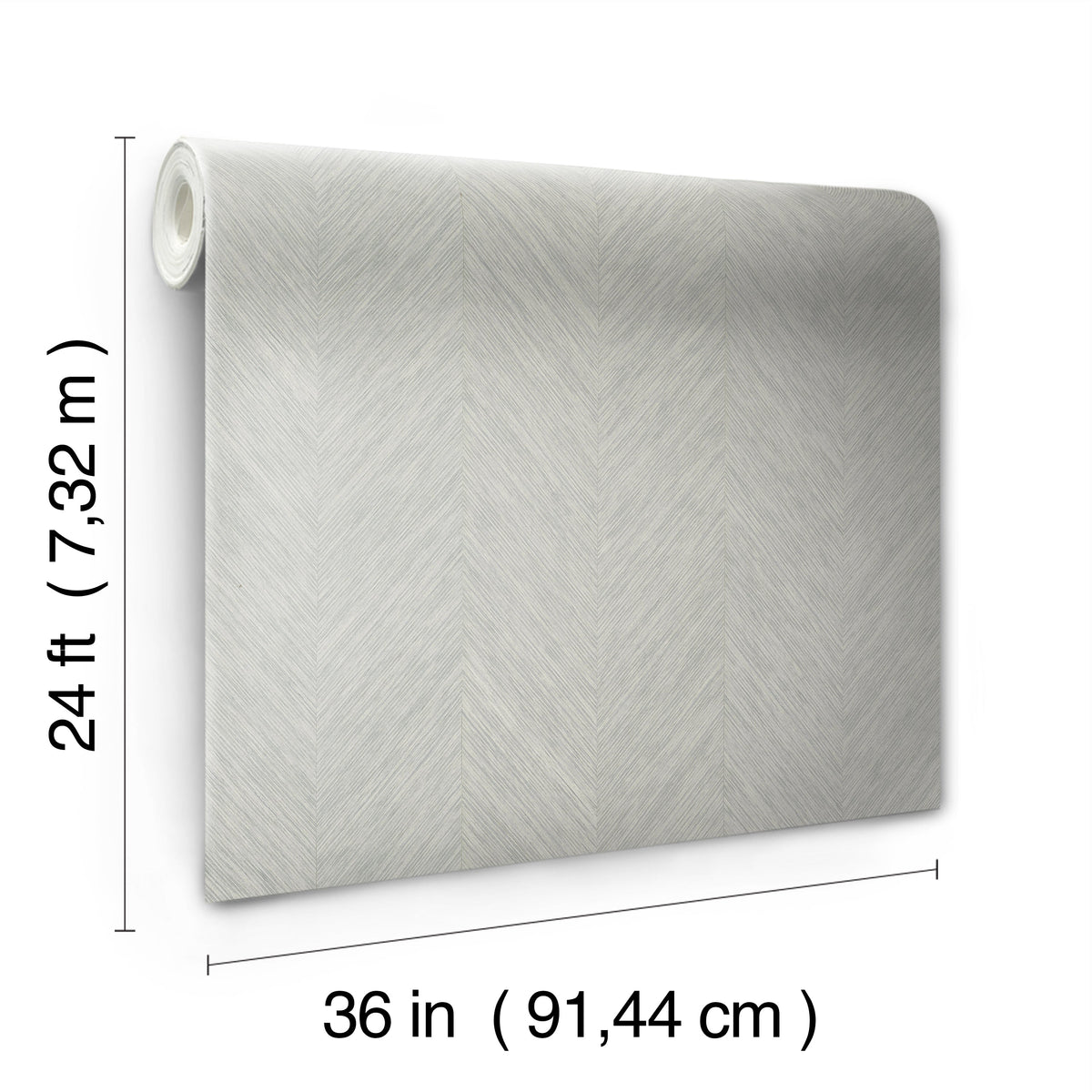 Chevron Wallpaper by York Wallcoverings, shown in a roll measuring 24 feet (7.32 meters) long and 36 inches (91.44 cm) wide, with measurements indicated along the sides.