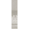 The Henna Wall Mural from York Wallcoverings features a vertical strip design with a gradient transitioning from light to medium gray and showcases an ornate, white, floral and geometric lace pattern along the bottom portion.