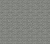 High Society Wallpaper by York Wallcoverings features a repeating geometric pattern with symmetrical, stylized birds and floral shapes in shades of grayish blue, creating an intricate, vintage-inspired design.