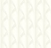 Metropolis Wallpaper by York Wallcoverings features a light beige background with vertical lines and repeating, fan-like geometric shapes in a soft gray hue, creating a subtle, elegant, and symmetrical abstract pattern.