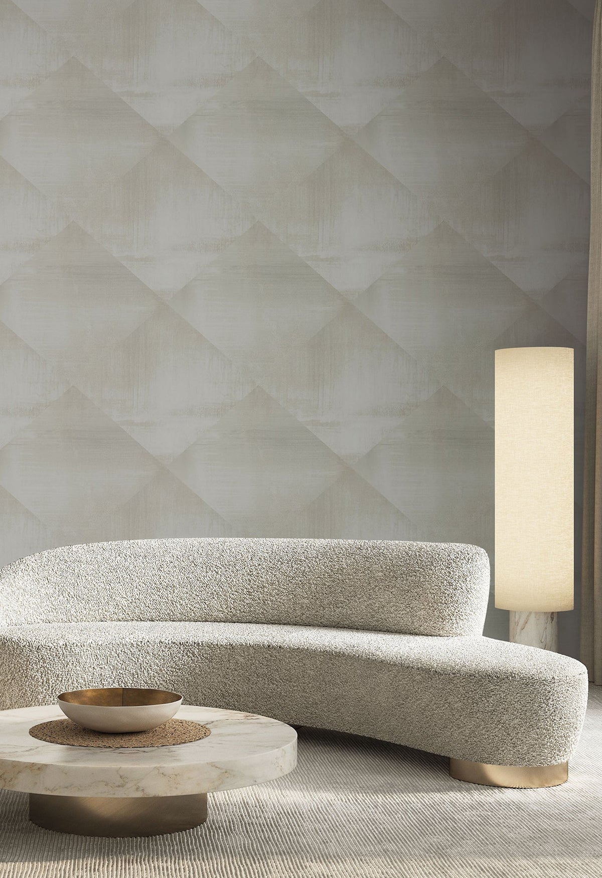 In Clay Wallpaper featuring a subtle, beige-toned geometric diamond pattern with a soft, mottled texture.