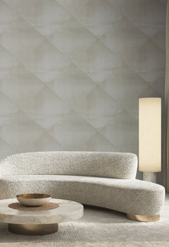 In Clay Wallpaper featuring a subtle, beige-toned geometric diamond pattern with a soft, mottled texture.