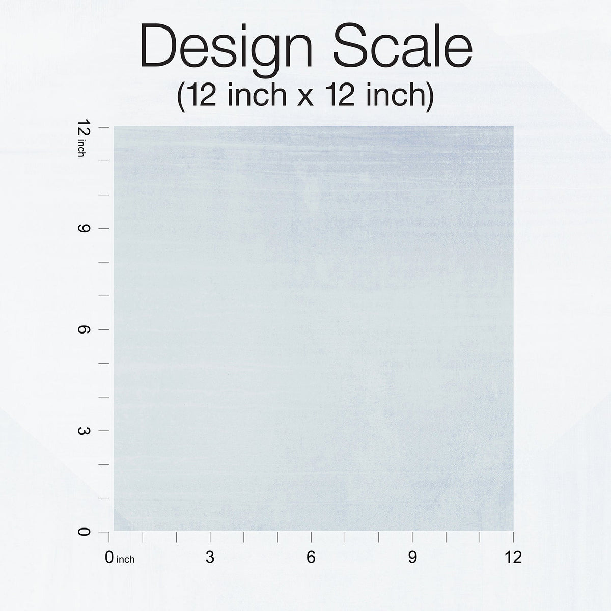 A 12-inch by 12-inch square sample of light blue In Clay Wallpaper by York Wallcoverings with a subtle, distressed texture, shown against a grid with measurements in inches.