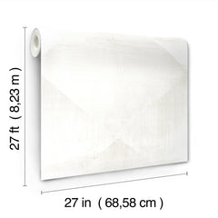 A roll of light gray In Clay Wallpaper featuring a large, subtle geometric diamond pattern, with dimension lines indicating a length of 27 feet and a width of 27 inches.