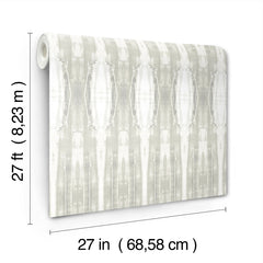 The Escalante Wallpaper by York Wallcoverings is shown in a roll measuring 27 feet (8.23 meters) in length and 27 inches (68.58 centimeters) in width, featuring a light, abstract design.