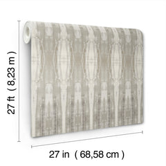 The Escalante Wallpaper by York Wallcoverings is shown. The roll measures 27 feet (8.23 meters) in length and 27 inches (68.58 centimeters) in width, featuring a neutral-toned pattern.