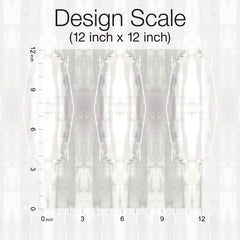 Escalante Wallpaper sample featuring a vertical, abstract white and grey ombre pattern with a 12-inch by 12-inch scale reference grid.