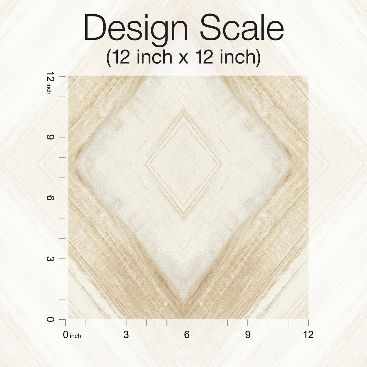 A 12-inch by 12-inch scale sample of Ballad Wallpaper by York Wallcoverings, featuring a beige and cream diamond-shaped pattern with a subtle woodgrain texture.