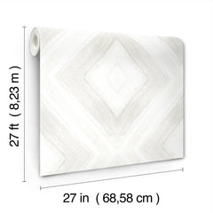 A roll of Ballad Wallpaper by York Wallcoverings featuring a white and gray diamond pattern, measuring 27 feet by 27 inches.