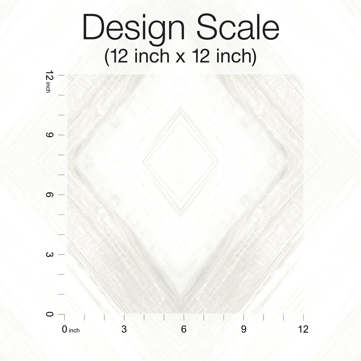 Ballad Wallpaper swatch with a light grey diamond pattern shown against a 12-inch by 12-inch scale grid.