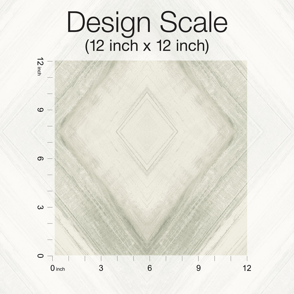 Ballad Wallpaper swatch featuring a diamond-shaped pattern with a soft, brushed texture, shown with a twelve-inch scale reference.