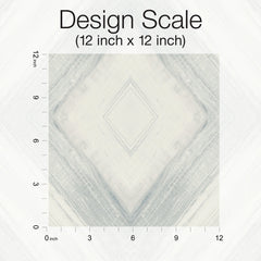 A square sample of Ballad Wallpaper with a white and gray diamond-shaped pattern, shown on a 12-inch by 12-inch scale grid.