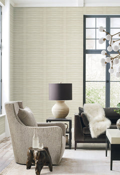 Grey Stone Wallpaper by York Wallcoverings in light grey with a subtle, horizontal textured pattern on a living room wall.